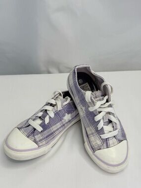 Converse One Star Kids Size 12 Purple Plaid Low-Top Sneakers GUC